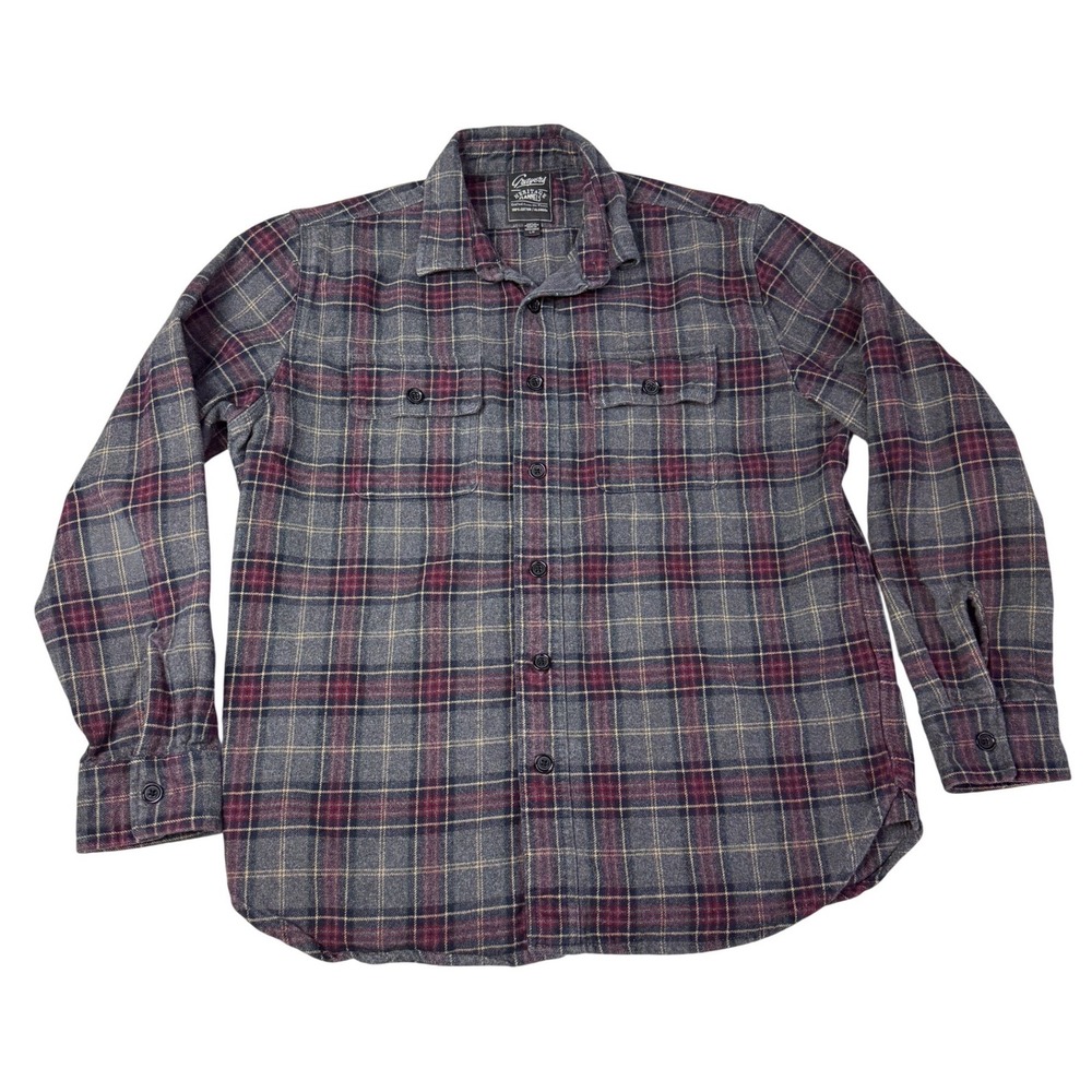Grayers Heritage Flannels Mens Large Grey Burgundy Plaid Cotton Button down - Picture 1 of 9